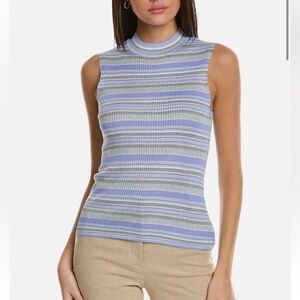 Theory Regatta Stripe Silk Sleeveless Mock Neck Sweater Large